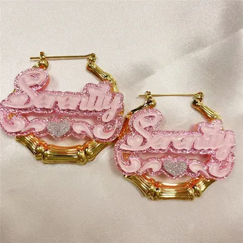 

Bamboo Hoop Earrings Hiphop Customizable Customize Name Earrings Bamboo Style Custom Earrings For Gifts