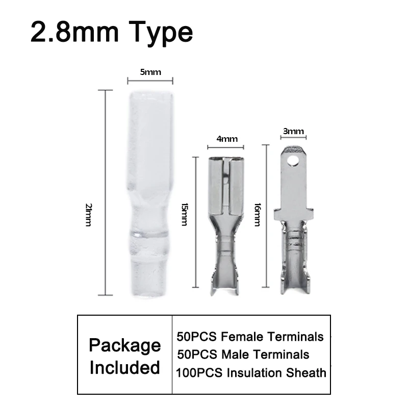 200 шт 2,8/4,8/6,3 мм провода соединители обжимные клеммы Кабельный соединитель мама/Папа Лопата клеммы с изоляционными рукавами трубки - Цвет: 200PCS 2.8mm