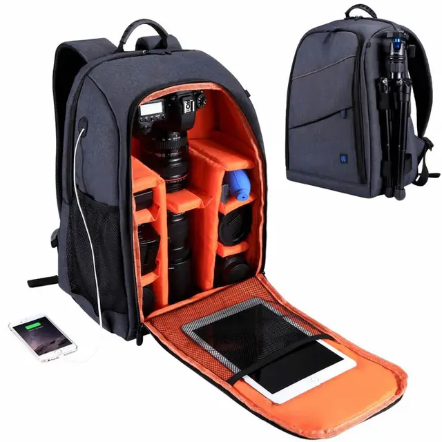 US $26.99 Large Capacity Camera Backpack Waterproof Photography Bag with Charging Headphone Hole Rain Cover C