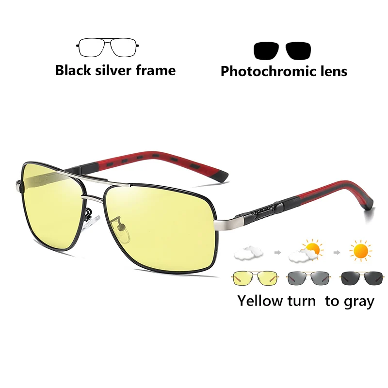 Black Silver-Yellow Фирменный дизайн, модные очки, фотохромные поляризованные солнцезащитные очки для мужчин, день, ночное видение, безопасные очки для вождения, женские, хамелеон, UV400 - Цвет линз: Black Silver-Yellow