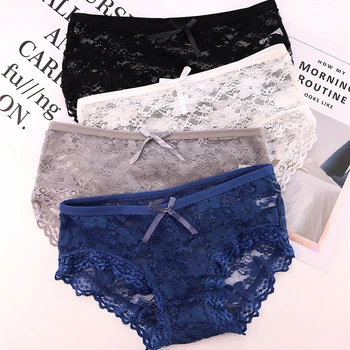 

Fashion Women Girls Underwear Ladies Briefs Low-waist Lace Panties Sexy Hollow Cute Bow Comfortable Breathable Skin-friendly