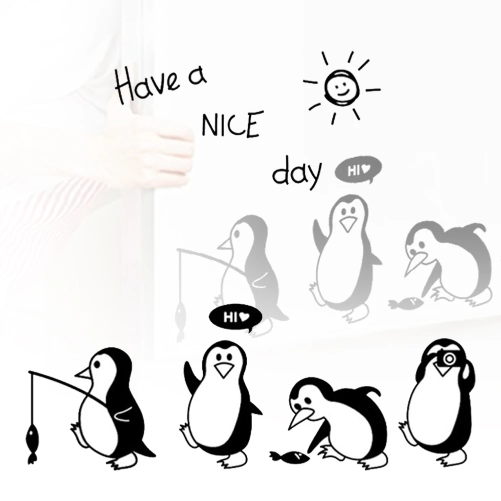 Kitchen Kids Bedroom Restaurant Living Room Cute Penguins Wall Sticker Self Adhesive PVC Refrigerator Door Home Decoration DIY |