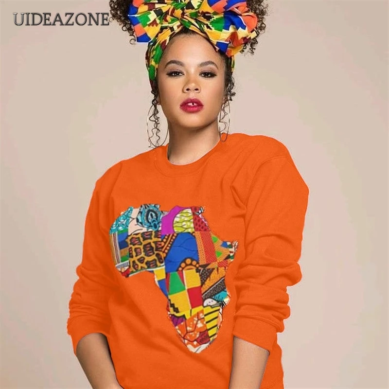  UIDEAZONE Colorful Africa Map Print Women Hoodies O Neck Casual Printed Pullovers Ladies Sweatshirt