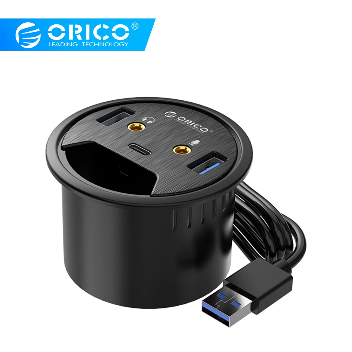  ORICO USB 3.0 HUB With Headphone Microphone Port Desktop Grommet Type C HUB OTG Adapter Splitter Fo