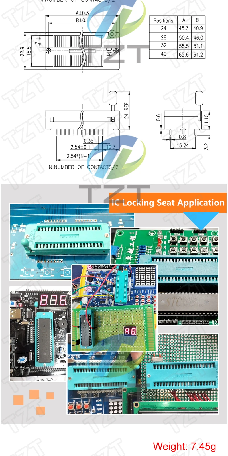 1 teile/los 14 16 18 20 24 28 32 40 P Pin 2,54 MM Grün Universal ZIF Buchse Test Solder Typ lock sitz ring buchse – Detail 2
