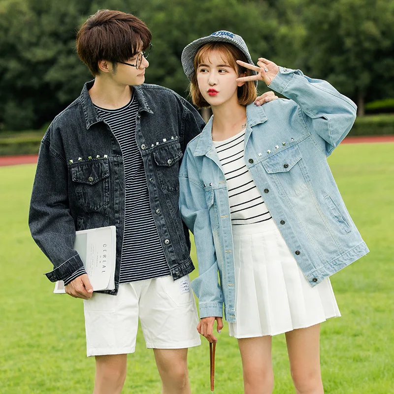

2019 Spring And Autumn Korean-style New Style Cool Versatile Large Lettered Rivet COUPLE'S Cowboy Jacket