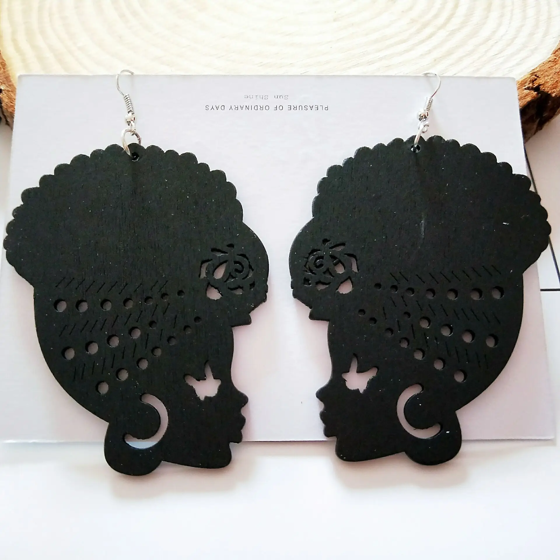 Tribal Wood Black Women Pattern DIY Painting Afro Vintage Earrings Brincos Wooden Boho African Bohemia Jewelry Party Accessory - Окраска металла: C