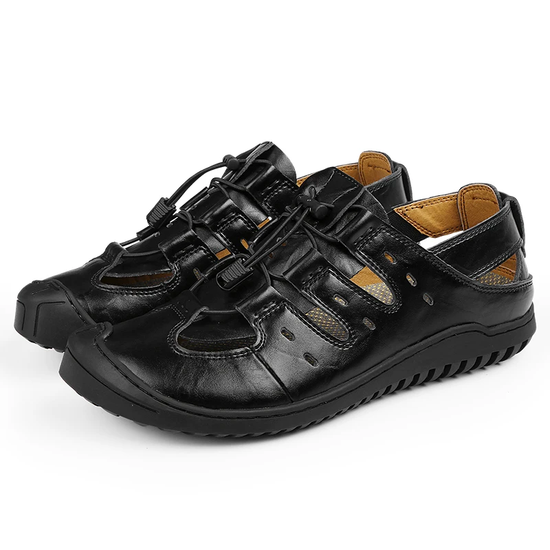 Men Leather Beach Sandals Summer Outdoor Shoes for Male Breathable Handmade Casual Footwear Slip On Walking Sandals
