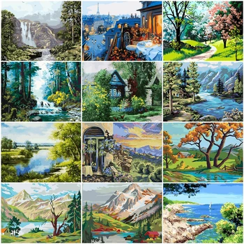 

AZQSD Adult Unframe DIY Coloring By Numbers Landscape Acrylic Paint Kits Oil Painting By Numbers Tree Wall Art Home Decor