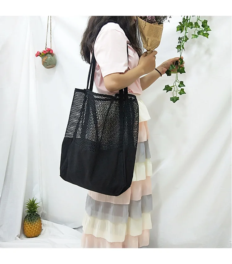 Женская Складная сумка для покупок дизайнерская брендовая Сетчатая Сумка супермаркет многоразовая хозяйственная сумка чистый цвет