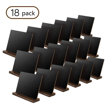 

18 Pack Mini Chalkboard Signs 4 x 3.2Inch Vintage Wooden Tabletop Chalkboard Sign with Base Stand