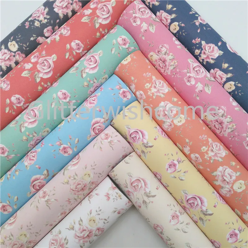 

Glitterwishcome 21X29CM A4 Size Flowers Printed Faux Leather Fabric, Synthetic Leather Fabric Sheets Vinyl for Bows, GM466A