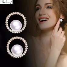 SINLEERY элегантные круглые серьги-гвоздики с белым жемчугом цвета розового золота крошечные свадебные серьги с кристаллами для женщин ювелирные изделия ES070 SSD