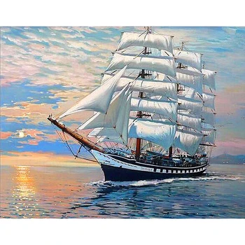 

Full Square/Round Drill 5D DIY Diamond Painting "Sea And Boat" 3D Embroidery Cross Stitch 5D Rhinestone Home Decor