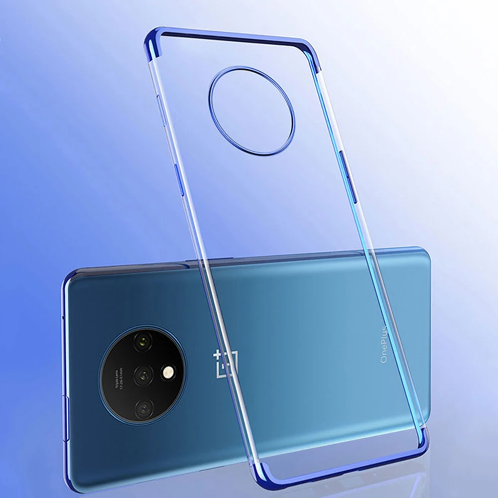 Clear Blue Мягкий прозрачный чехол для телефона oneplus 7 T, чехол для телефона с лазерным покрытием, Прозрачный Силиконовый противоударный чехол для oneplus 7T 7 Pro 6T 6 - Цвет: Clear Blue