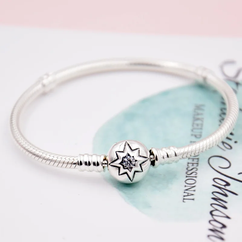 925 пробы серебро браслет звездное небо застежка цепочка-змейка с кристаллами базовый браслет для шармов Fit Для женщин бисера браслеты с подвесками сделай сам, хорошее ювелирное изделие