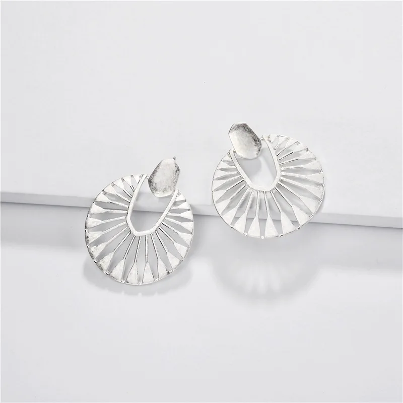 Drop Silver Эффектные полые круглые серьги-кольца с диском, Висячие филигранные великолепные солнечные лучи - Окраска металла: Drop Silver
