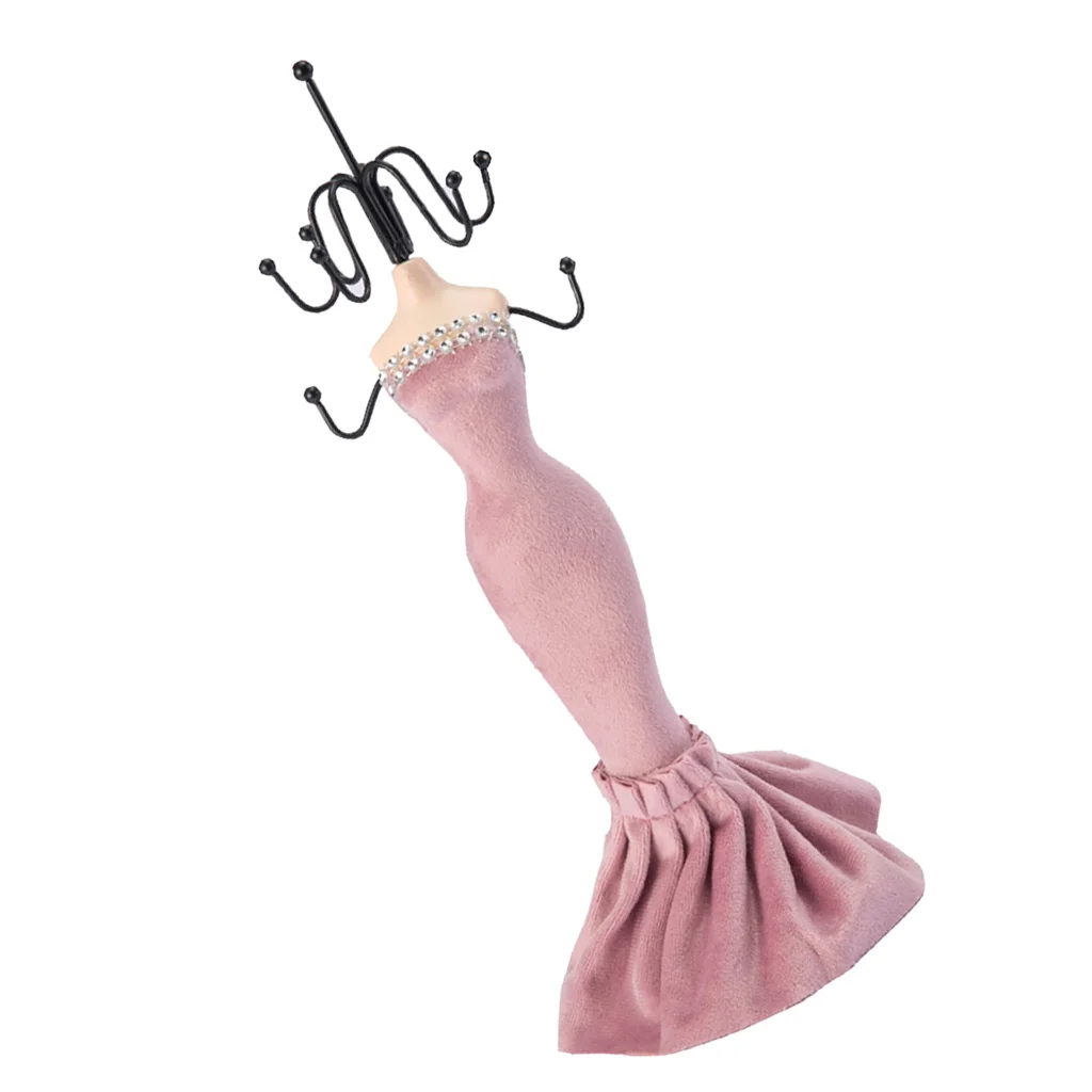 Pink Fishtail Skirt Mannequin Jewelry Organizer Rack Display Stand for Counter Shop Jewelry Showing