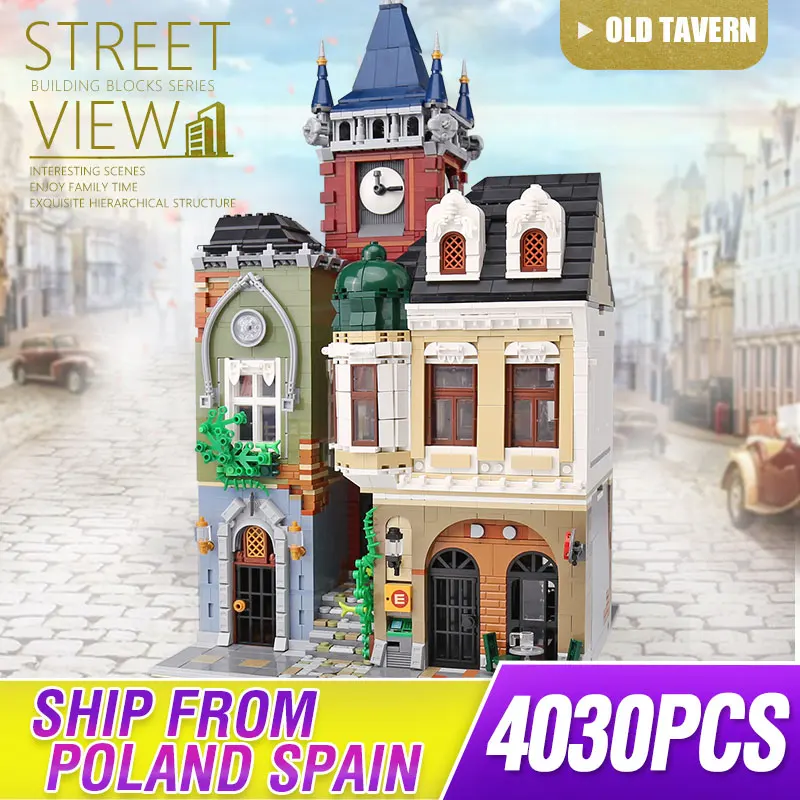 MOC 4030 шт. серия City Streetview кирпичная старогородская модель паба строительные наборы