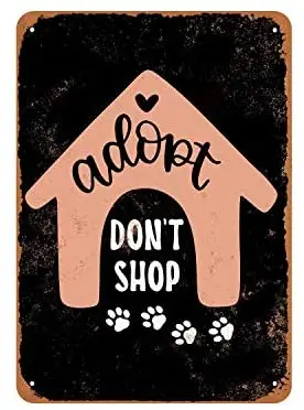 Rustic Adopt A Dog Don't Shop (Black Background) Vintage Look Metal Sign | Дом и сад