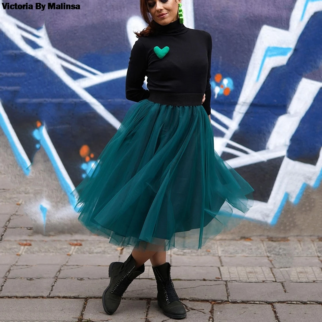 Custom Made Women Tulle Skirt of Green Black Ball Gown High waist falda Midi knee Length Secret Plus Size Tutu skirts | Женская одежда