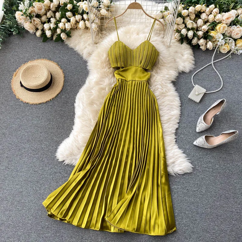 Strap Pleated Maxi Summer Sleeveless Dress