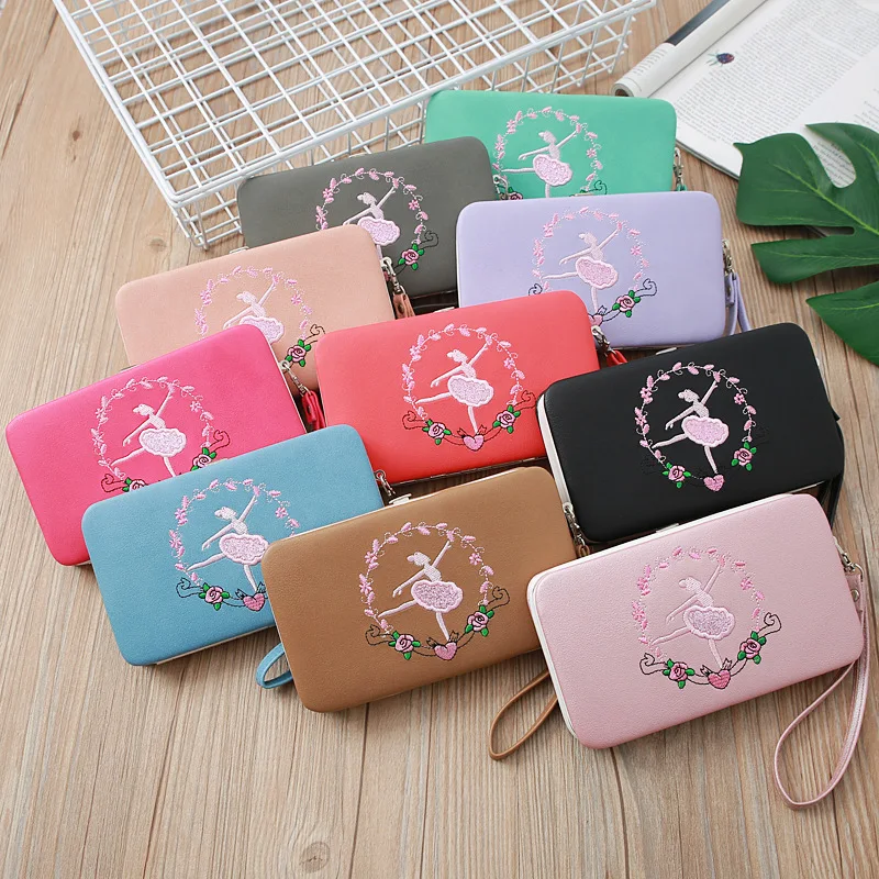 

New Style Container Wallet Mobile Phone Bag Long 3-Fold Clutch Fashion Multi-functional Dancing GIRL'S Embroidery Purse