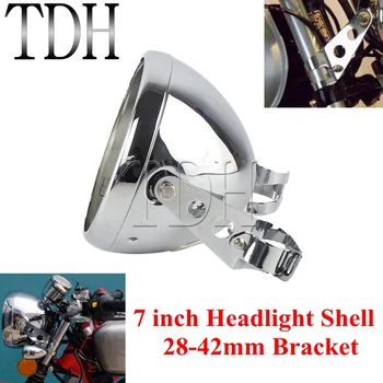 

Chrome Motorcycle Steel 7" LED Round Headlight Shell Mounting Bucket Housing w/ Bracket for Harley Honda Yamaha Cafe Racer