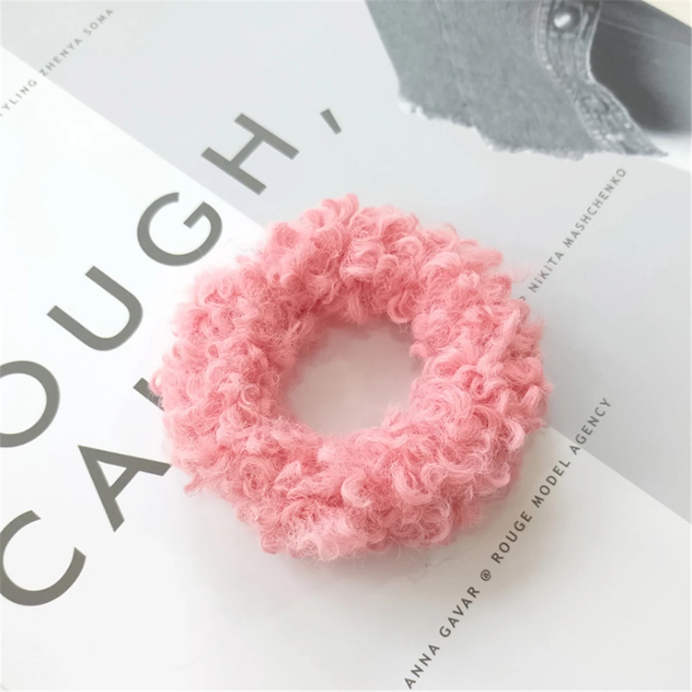 pink Корейские милые мягкие плюшевые меховые резинки для девочек, одноцветные резинки для волос, резинки для волос, держатель для конского хвоста, кольца для волос, аксессуары для волос - Цвет: pink