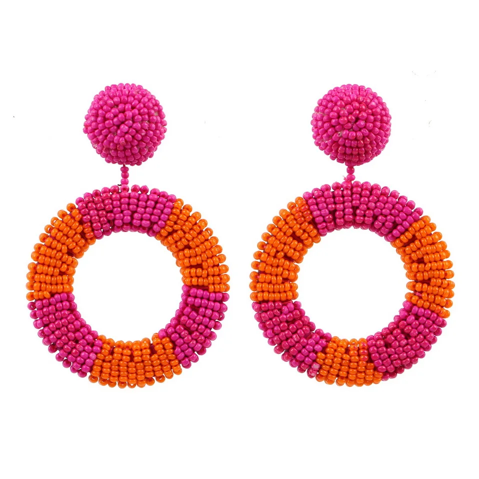 

Big Colorful Chunky Acrylic Bead Round Circle Pendant Drop Dangle Earrings for Women Florate Brand Handmade Bohemian Earrings