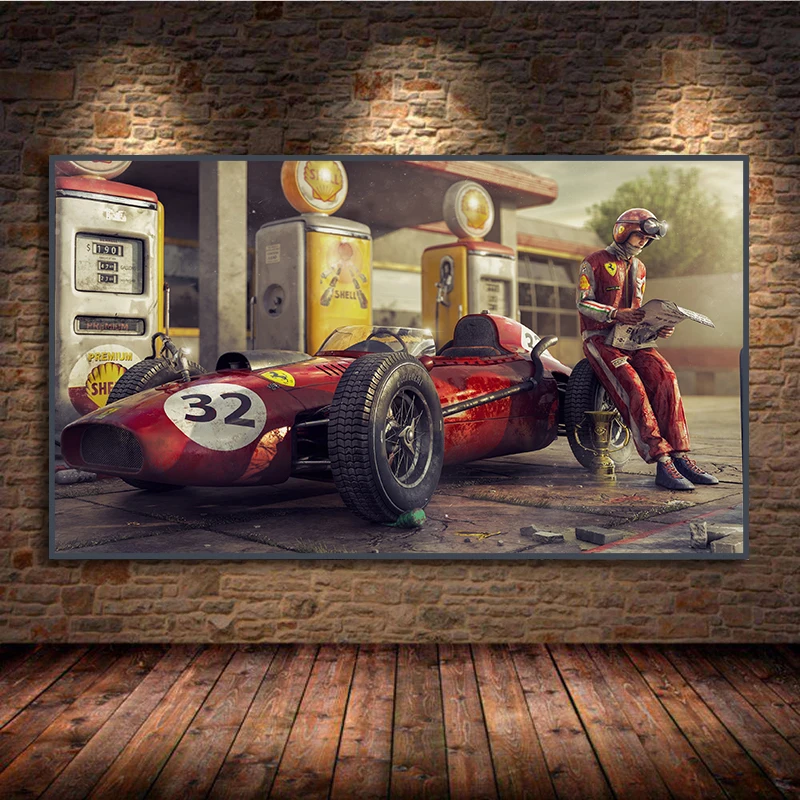 ВИНТАЖНЫЙ ПЛАКАТ с машинками Ferraris Classic Racing F1 гоночный автомобиль художественная