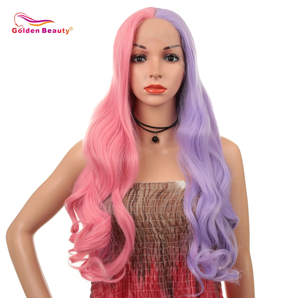 

Golden Beauty 28inch Lace Front Synthetic Wig Mixed Colour Heat Resistant Fiber For Black Women Cosplay Party Wigs