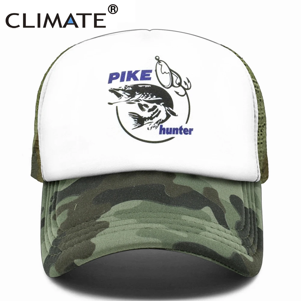 CLIMATE Fisher Fish Hunt Cap Pike Fishing Trucker Caps for Man Fishing Fish  Hat Baseball Cap Cat Summer Cool Mesh Caps Men