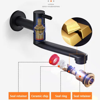 

G1/2 Basin Sink Wall Mounted Hotel Kitchen Faucet Lengthen Rotatable Mop Pool Balcony Black Home Stainless Steel Single Cold