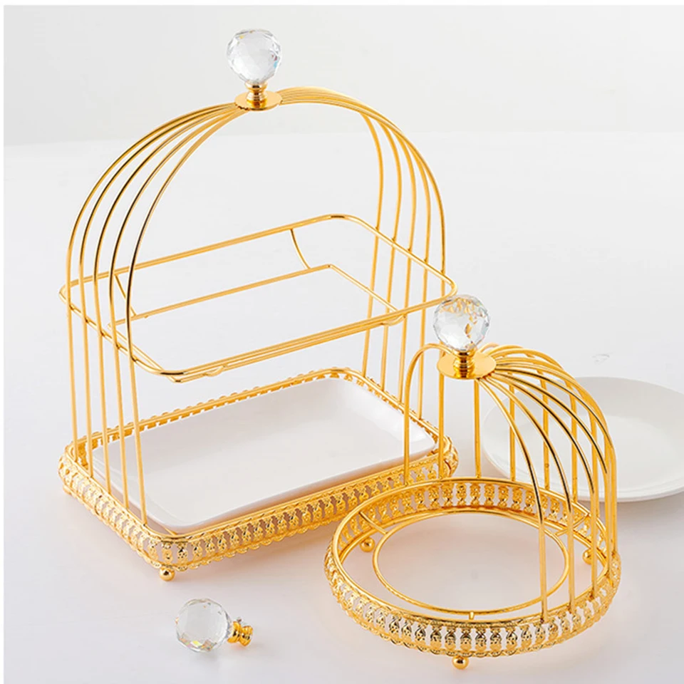 Msjo 2-layer new creative ceramic cake stand bird cage afternoon tea tray suitable for travel commemorative wedding tablew | Дом и сад
