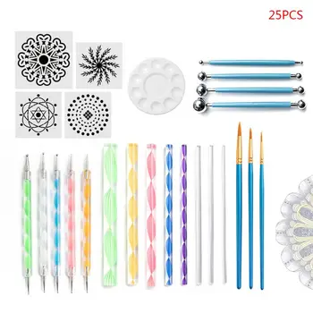 

25pcs Mandala Dotting Tools Set for Painting Rock Stone Stencil Template Point Pen Palette