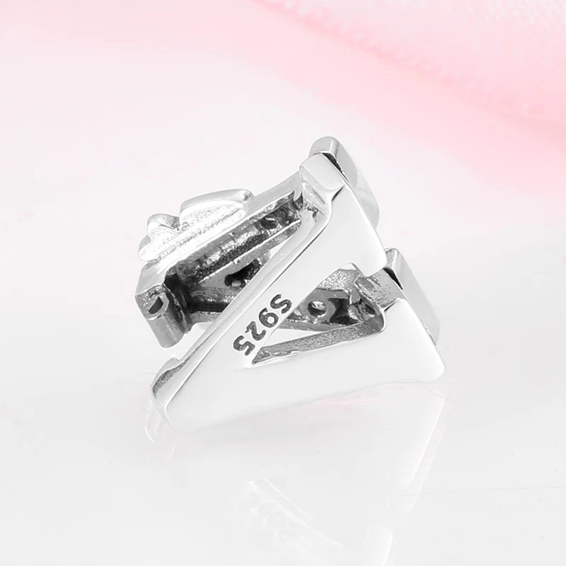 925 Sterling Silver Bow Sparkling Clear CZ Letter V Alphabet Clip Beads Fit Reflection Charms Bracelet For Women Jewelry Making