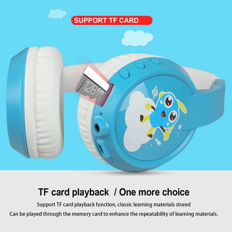 Stereo Wired and Bluetooth Music Headphone Built in Aux Microphone Kids Foldable TF Card Online Class