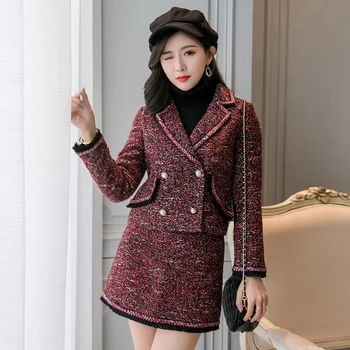 

high quality Tweed skirt set Office lady Skirt suit elegant Women's Sets Weave Tweed jacket and skirt 2 piece set outfits women