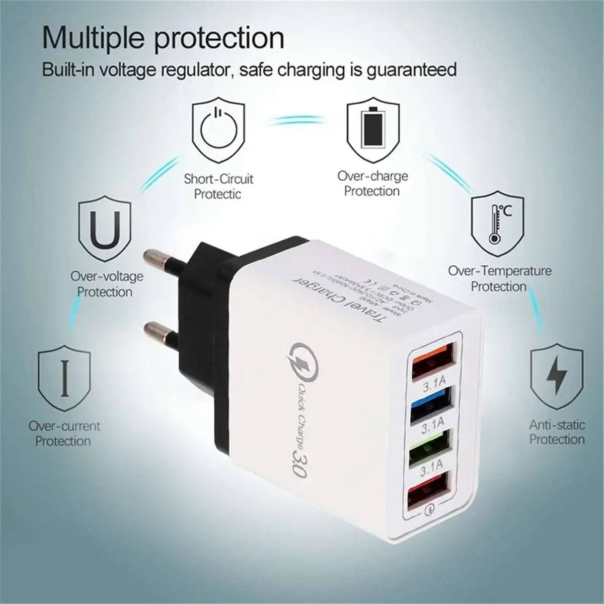 4 порта QC3.0 USB зарядное устройство адаптер USB дорожное настенное зарядное устройство адаптер быстрое зарядное устройство для телефона подходит для Android IOS type C