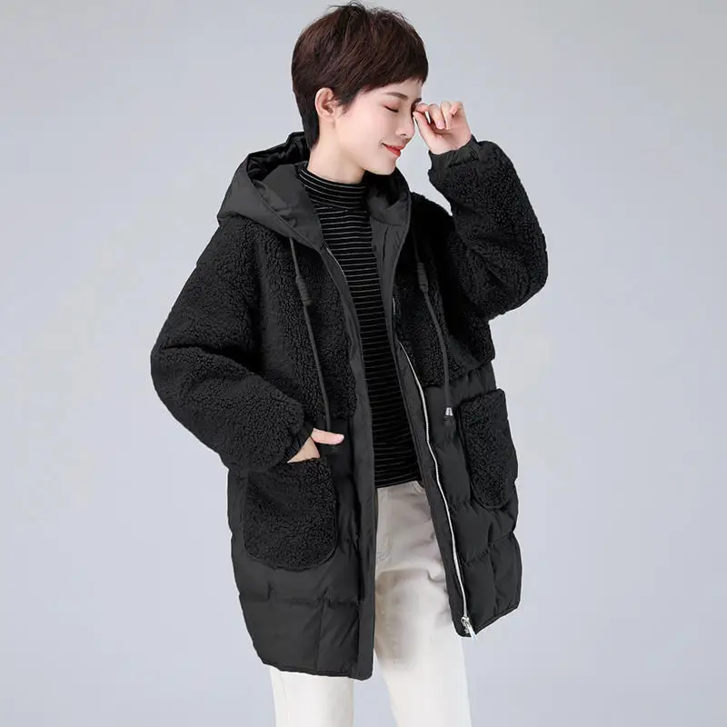 4XL пуховое хлопковое пальто Женская свободная теплая толстая зимняя куртка женская одежда парки размера плюс кашемировое зимнее пальто с подкладкой Q2127 - Цвет: Black Parkas