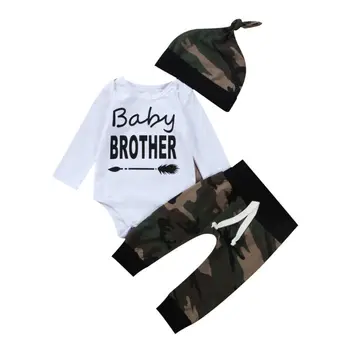 

Free shipping 3PCS Newborn Baby Boy Winter Clothes Cotton Tops Romper+Camo Pants Outfit Set
