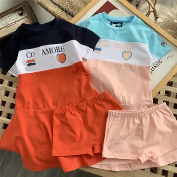 

Girls Dress 2020 Summer Fashion Long Dress Casual Cotton Short-sleeved Skirt Color Matching Dress Girl Knee-Length Patchwork