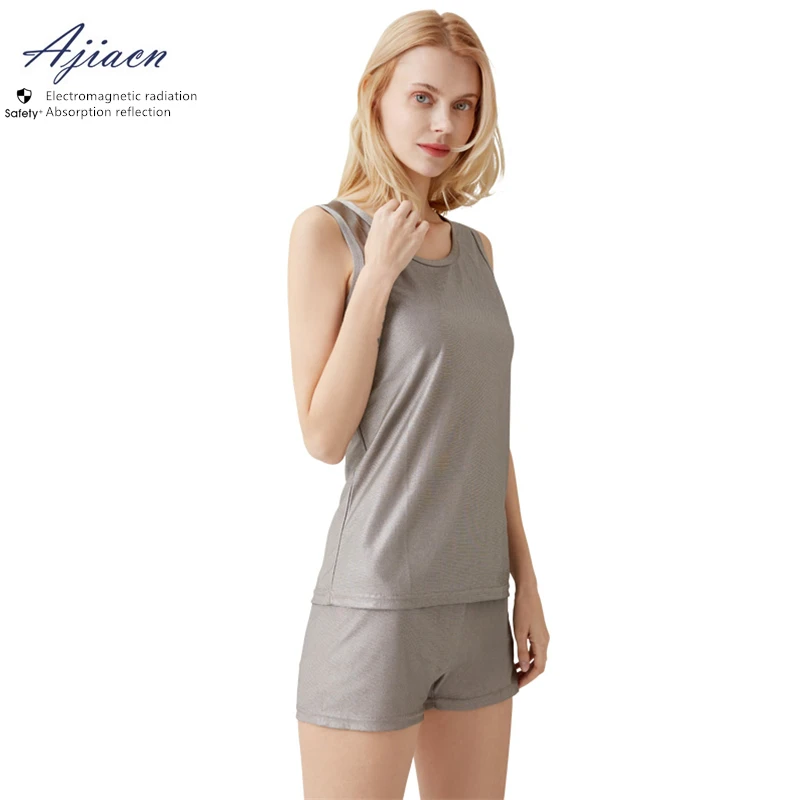 100% de protección contra radiación electromagnética auténtica para mujer, ropa de la fibra EMF plateada, blindaje de cierre, ropa interior femenina de verano