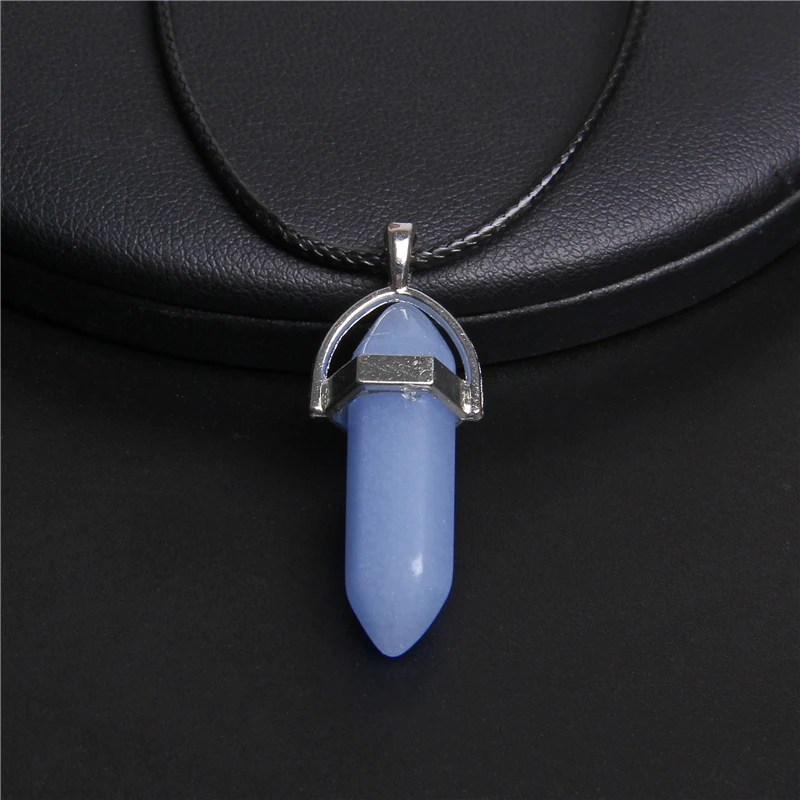 Luminous Stone Necklace Hexagonal Column Pendant Necklace Men Women Natural Chalcedony Bullet Choker Glow in Dark Jewelry Gift