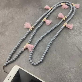 

Boho Tassel Wood Beaded Phone Neck Lanyard For Keys Cell Phone Mobile Hang Chain Key ID PASS Card Keychian Straps