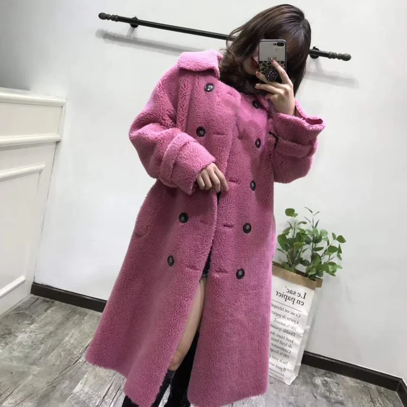 Abrigos Mujer Invierno корейское пальто из овечьего меха кожаные куртки шерсть мех зимняя женская Повседневная парка х-длинное пальто с поясом