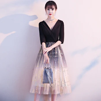 

AE783 Sexy Evening Dresses V Neck Elegant Black Gradient Robe De Soiree Spaghetti Tulle Women Party Gowns