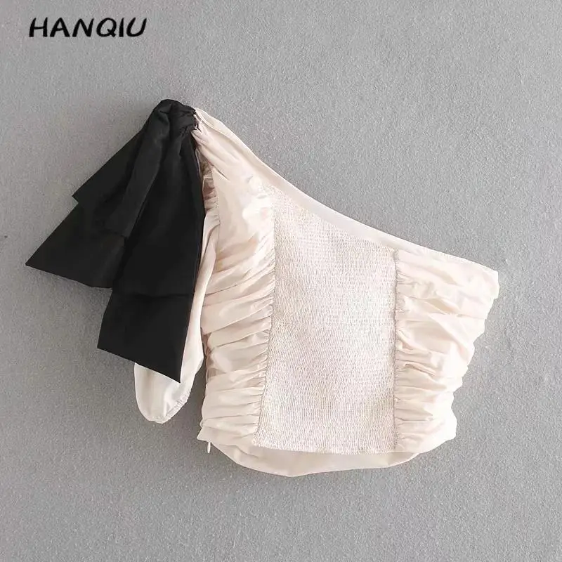 

Vintage kawaii bow crop top summer blouse 2019 sexy one shoulder top women shirts streetwear female casual Korean clothes blusas