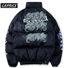Мужские и женские стеганые куртки в стиле хип-хоп с оригинальными принтами,, теплая ветровка, пальто большого размера в стиле хип-хоп, зимние парки, уличная одежда